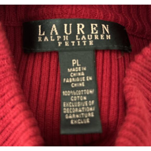 Lauren Ralph Lauren Women’s Red Ribbed‎ Turtleneck Sweater Logo PL Ch 13” Lth 24 - Picture 4 of 4